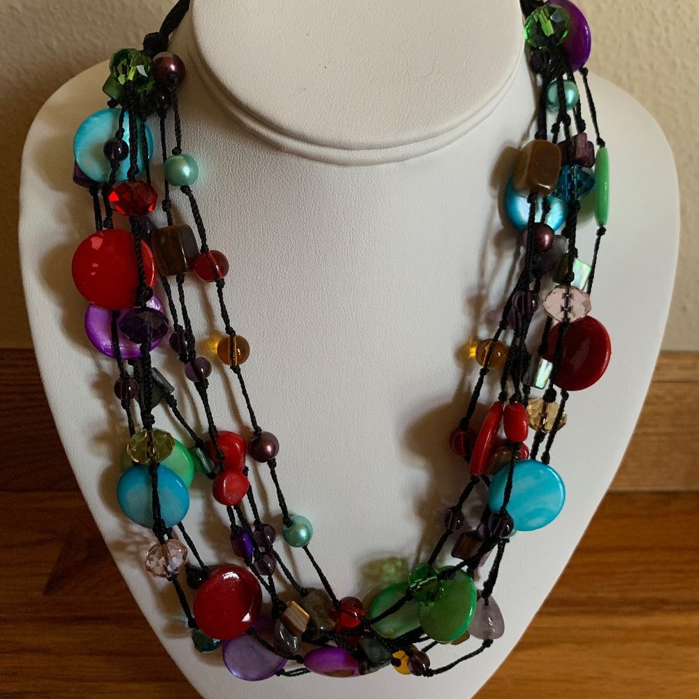 Multi-layered colorful beaded necklace